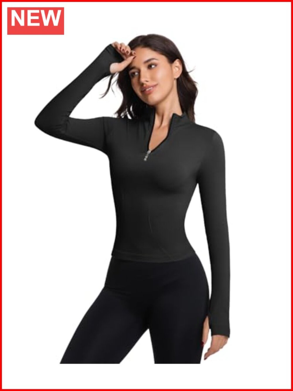 Womens Quarter Zip Workout Top Long Sleeve Thumb Hole Nylon Spandex Athletic